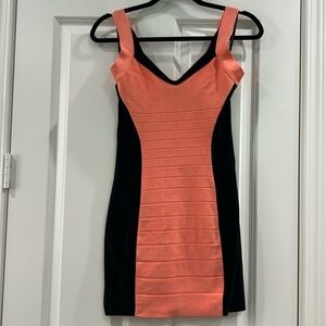 Elegant Coral and Black Bodycon Dress